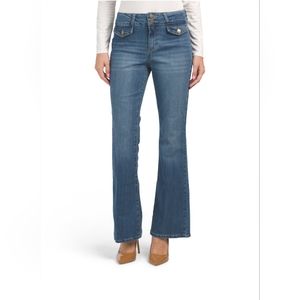 d.jeans Denim JEANS flap pockets FLARE LEG high rise DOUBLE BUTTON closure